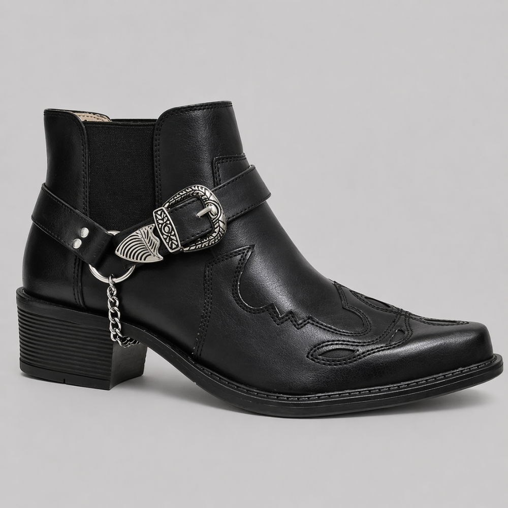 Men's Cowboy Boots with Sharp Pointed Toe and Adjustable Buckle – Classic Leather High-Shaft Western Footwear for Casual Wear and Outdoor | Thomler