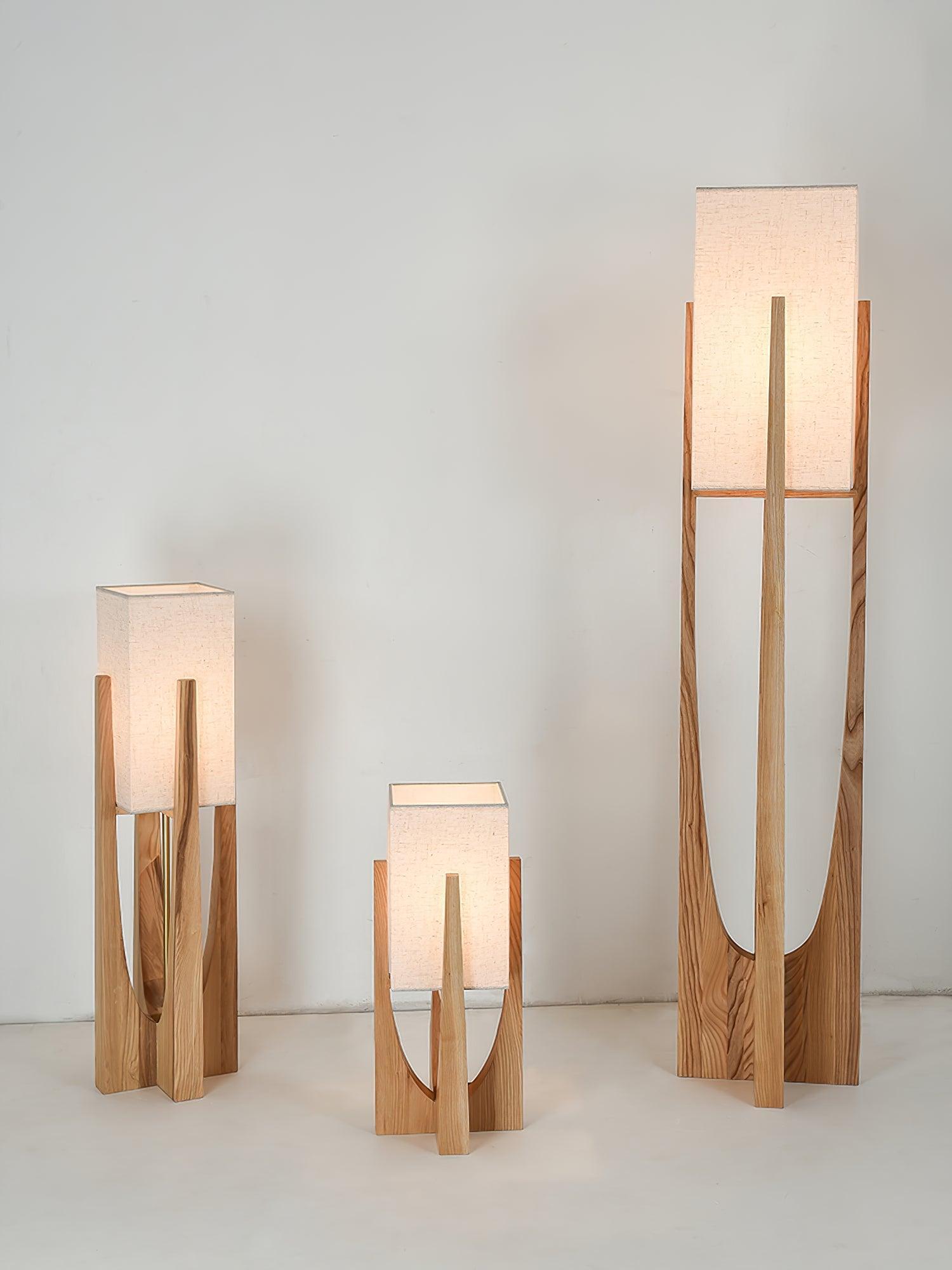 Floor Lamp Wood Fabric Shade 57 in Retro Living Room Bedroom Mid Century Standing Light Ambient Lighting | Thomler
