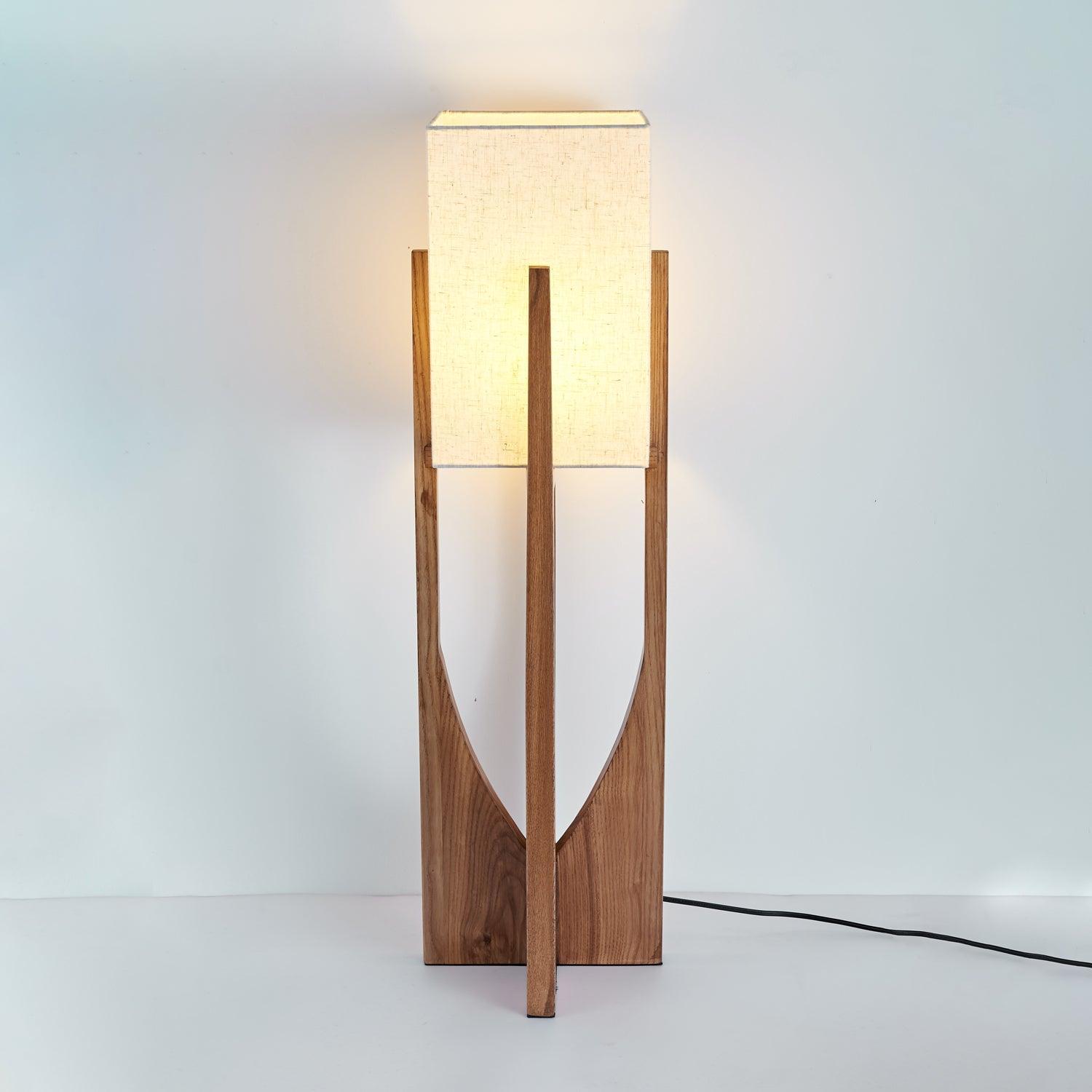 Floor Lamp Wood Fabric Shade 57 in Retro Living Room Bedroom Mid Century Standing Light Ambient Lighting | Thomler
