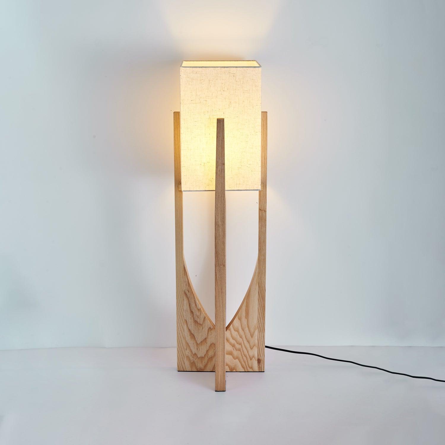 Floor Lamp Wood Fabric Shade 57 in Retro Living Room Bedroom Mid Century Standing Light Ambient Lighting | Thomler