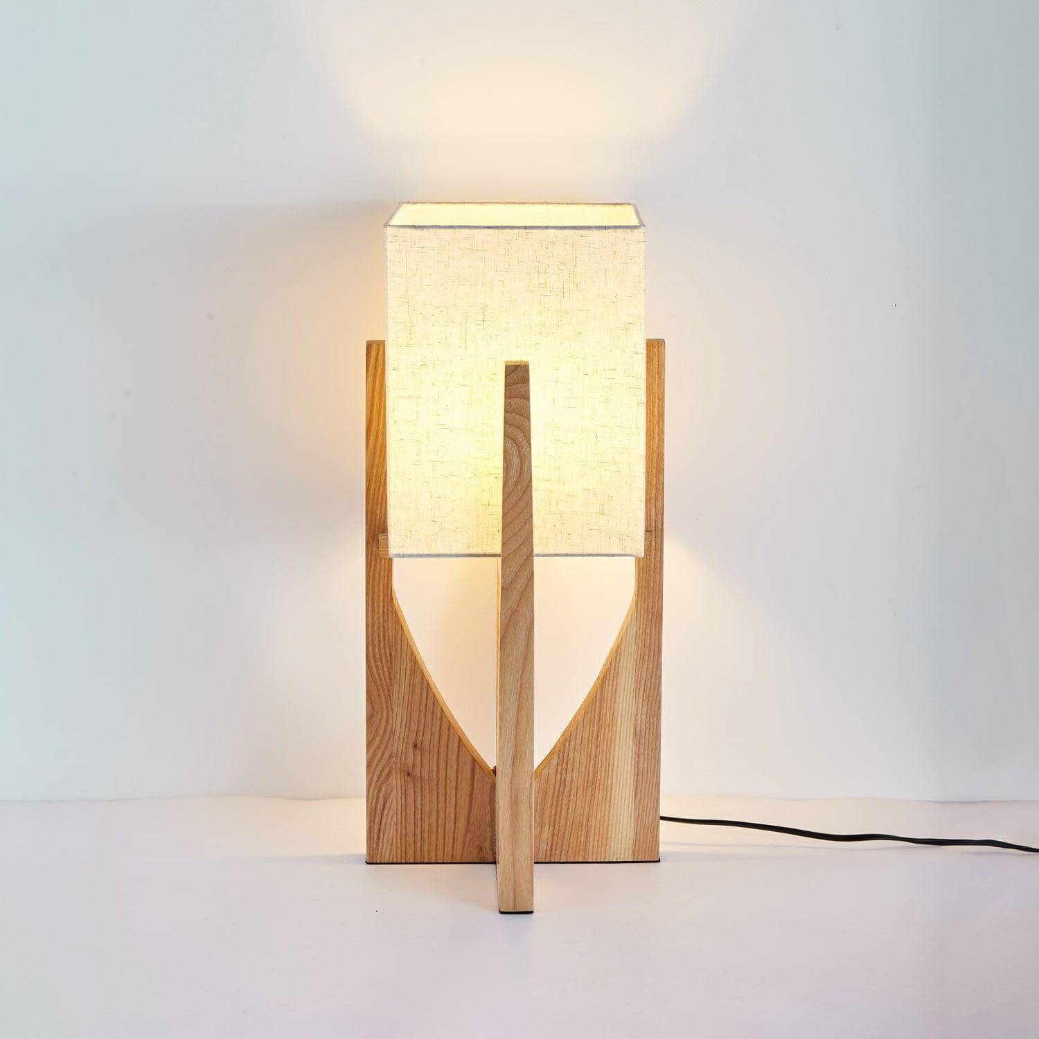 Floor Lamp Wood Fabric Shade 57 in Retro Living Room Bedroom Mid Century Standing Light Ambient Lighting | Thomler