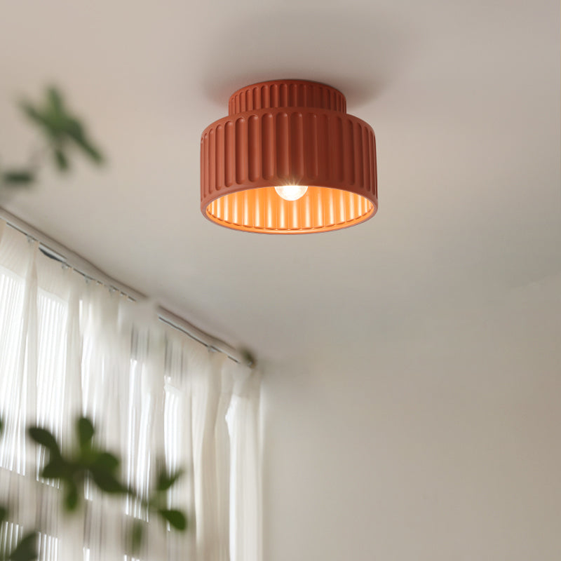 Ceiling Lamp Resin Ribbed 25.0 cm White Compact Living Room Kitchen Lighting Modern Minimalist Hanging Fixture | Thomler