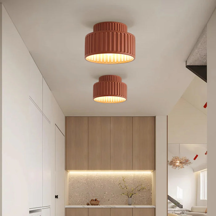 Ceiling Lamp Resin Ribbed 25.0 cm White Compact Living Room Kitchen Lighting Modern Minimalist Hanging Fixture | Thomler
