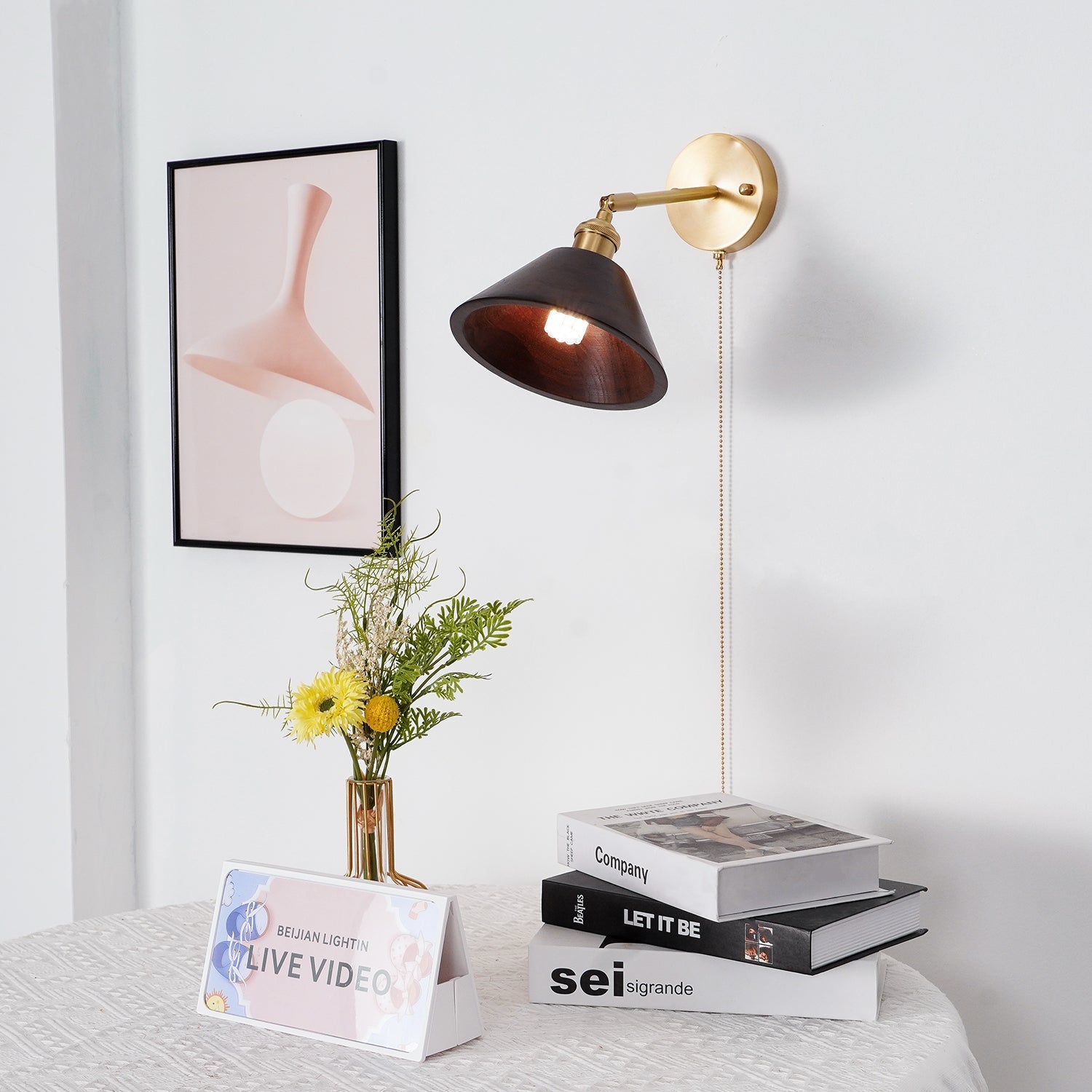 Wooden Wall Sconce 6.3 in to 7.1 in Walnut Indoor Accent Lighting for Living Room Bedroom Hallway Decor | Thomler