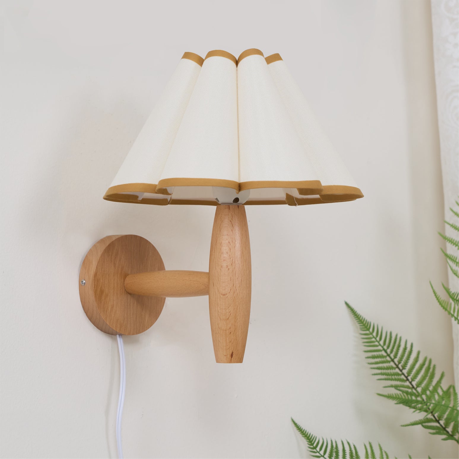 Wall Lamp Wood Fluted 12.2 in Indoor Living Room Bedroom Lighting Adjustable Vintage Style | Thomler