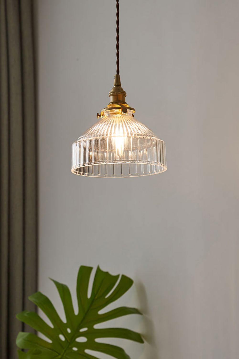 Glass & Brass Pendant Ceiling Light Fixture for Entryway, Bedroom & Living Room – Vintage Style E26 Socket | Thomler
