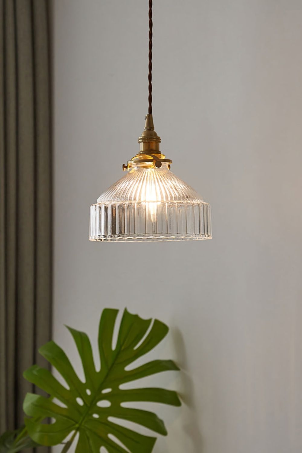 Glass & Brass Pendant Ceiling Light Fixture for Entryway, Bedroom & Living Room – Vintage Style E26 Socket | Thomler