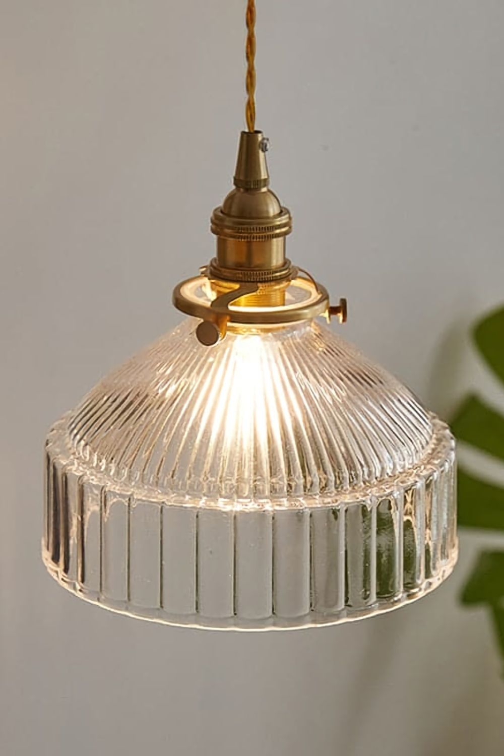 Glass & Brass Pendant Ceiling Light Fixture for Entryway, Bedroom & Living Room – Vintage Style E26 Socket | Thomler