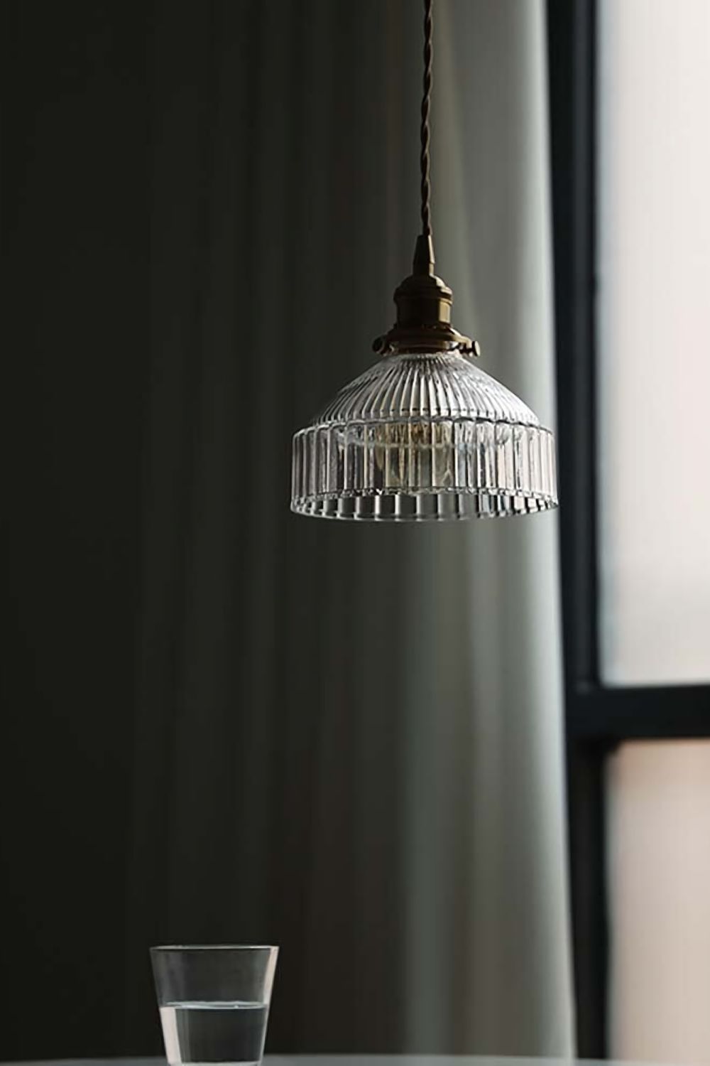 Glass & Brass Pendant Ceiling Light Fixture for Entryway, Bedroom & Living Room – Vintage Style E26 Socket | Thomler