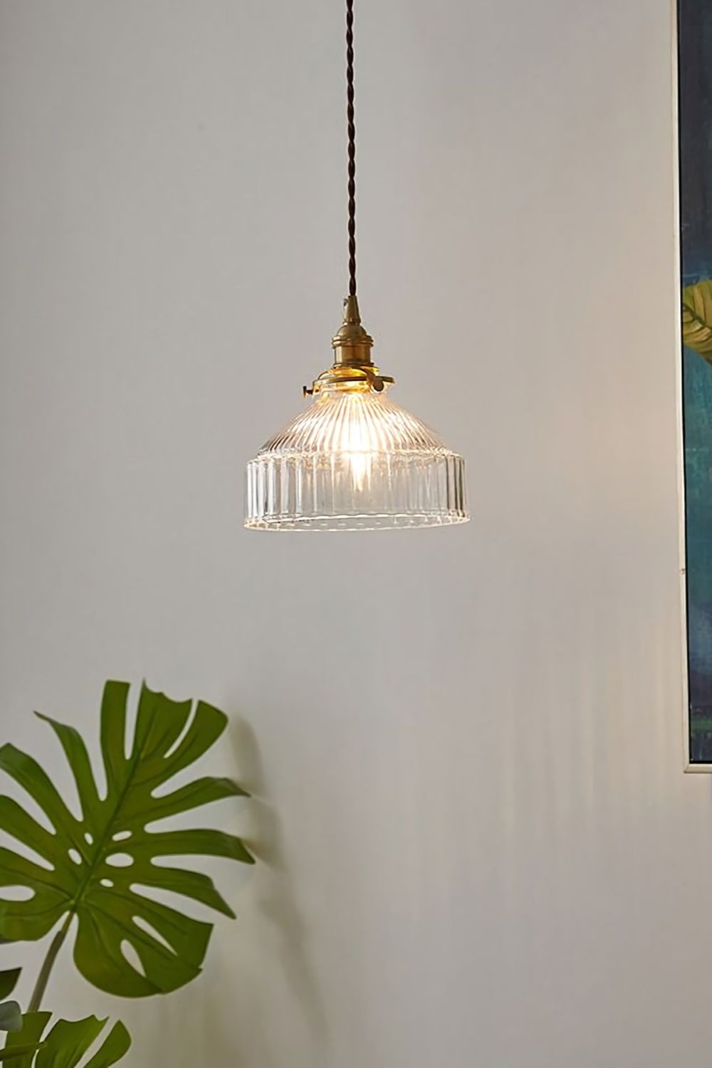 Glass & Brass Pendant Ceiling Light Fixture for Entryway, Bedroom & Living Room – Vintage Style E26 Socket | Thomler