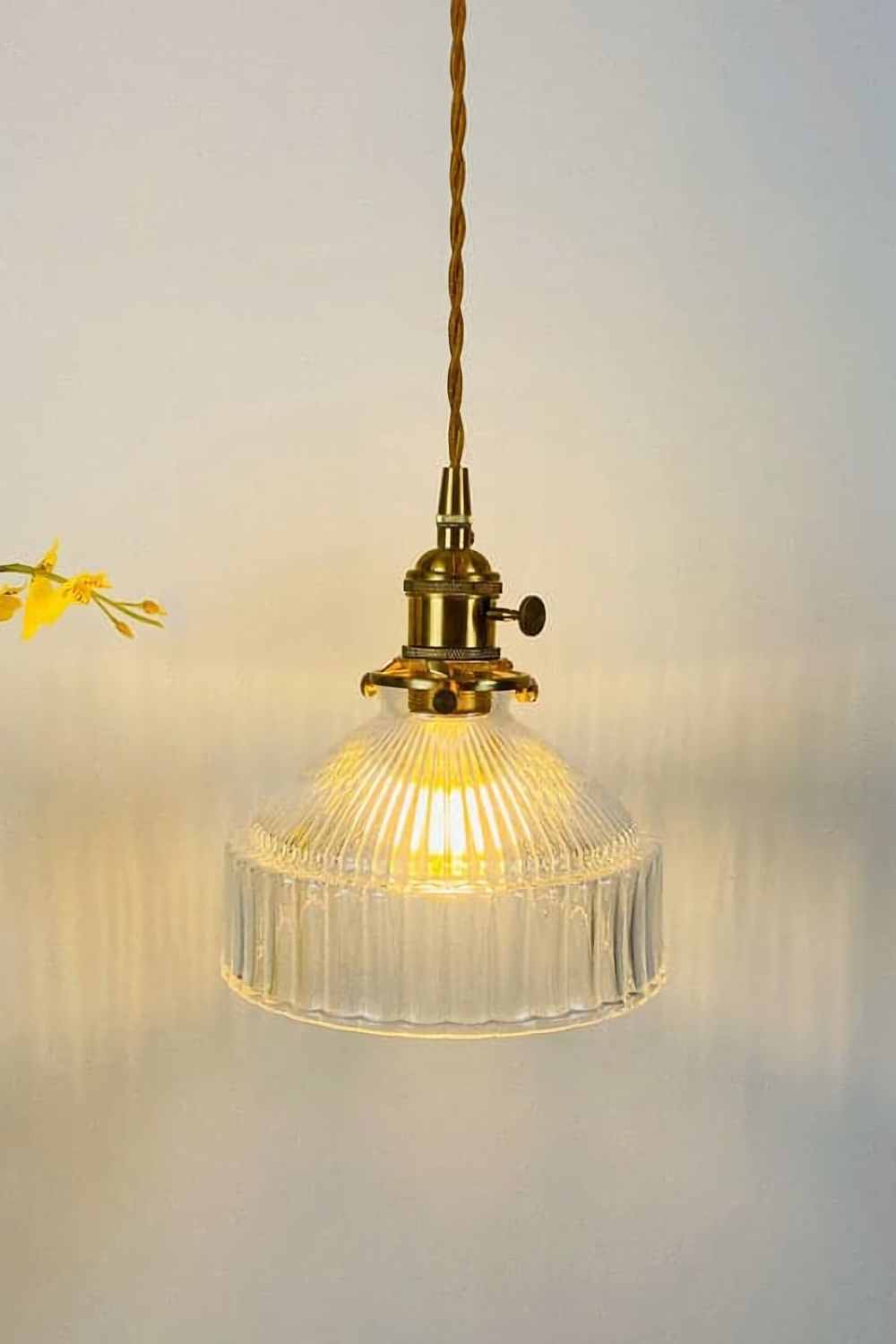 Glass & Brass Pendant Ceiling Light Fixture for Entryway, Bedroom & Living Room – Vintage Style E26 Socket | Thomler
