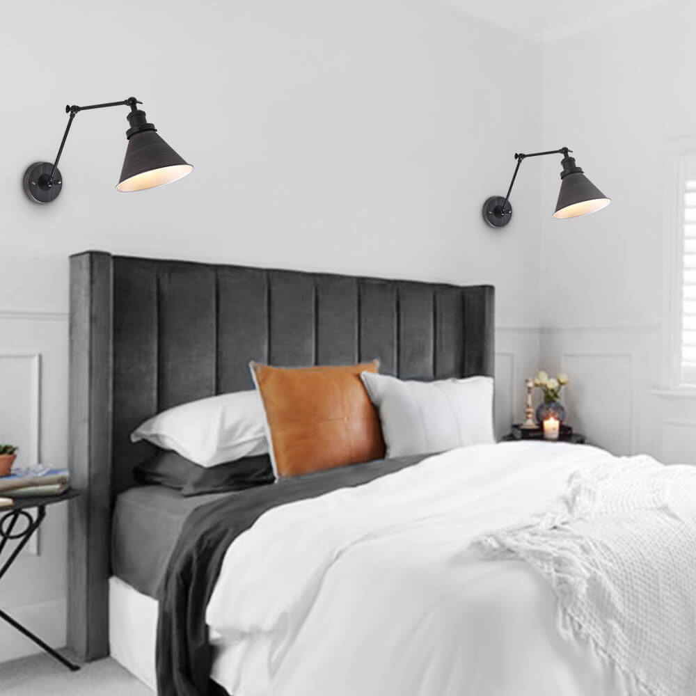 Swing Arm Wall Sconce with Adjustable Reach for Bedside Reading | Industrial Metal Lamp for Bedroom & Living Room | Hardwired E27 Socket | Thomler