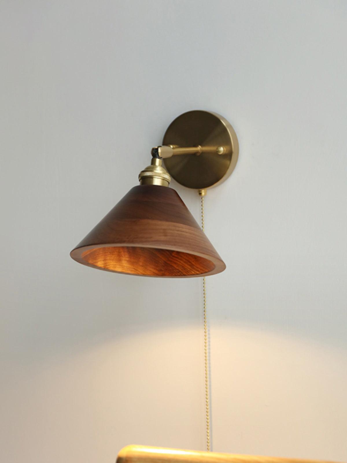 Wooden Wall Sconce 6.3 in to 7.1 in Walnut Indoor Accent Lighting for Living Room Bedroom Hallway Decor | Thomler