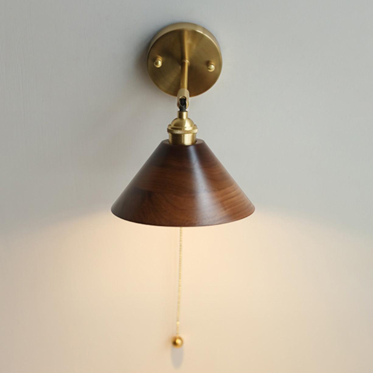 Wooden Wall Sconce 6.3 in to 7.1 in Walnut Indoor Accent Lighting for Living Room Bedroom Hallway Decor | Thomler