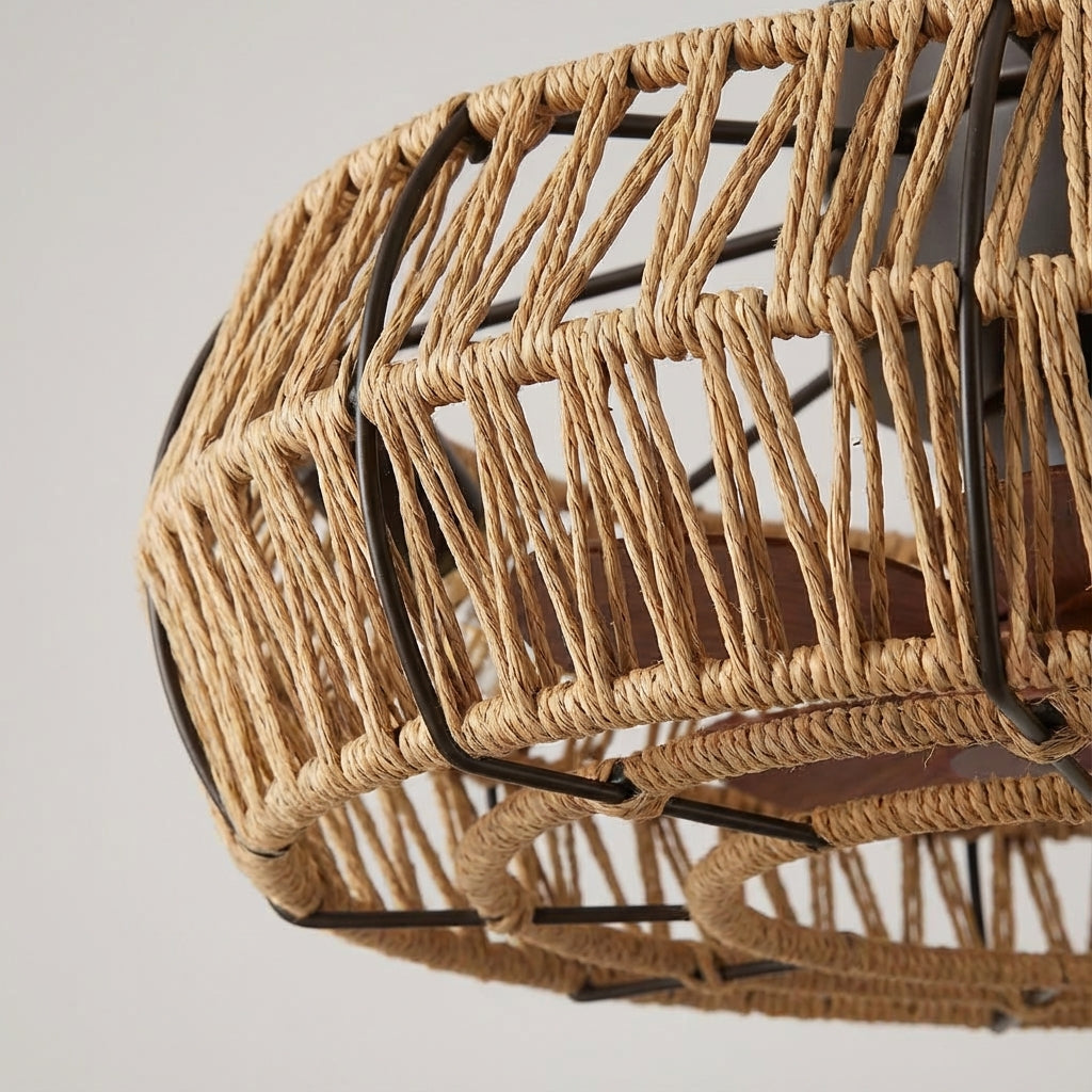 Ceiling Fan Hand Woven Natural Fibre 48.0 cm Rustic Living Room Bedroom Light Fixture Boho Zen Country Style | Thomler