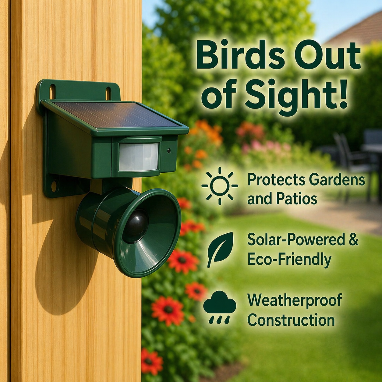 Solar-Powered Bird Deterrent with Motion Sensor and Predator Calls for Yard, Patio, and Roof Protection | Thomler