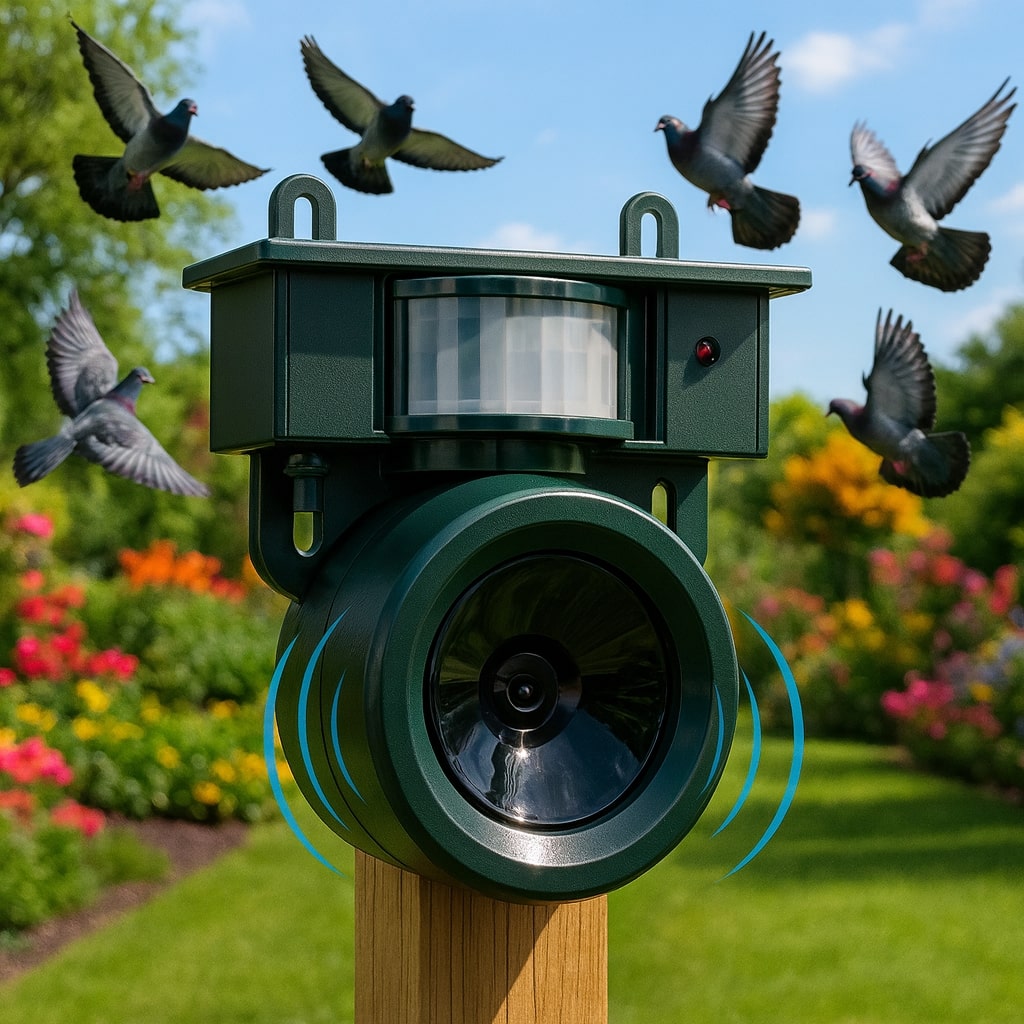 Solar-Powered Bird Deterrent with Motion Sensor and Predator Calls for Yard, Patio, and Roof Protection | Thomler