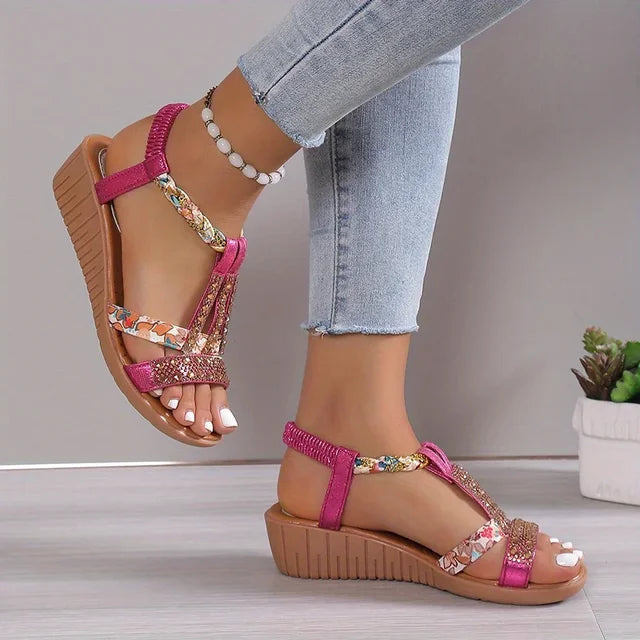 Women's Cushioned Wedge Sandals with Flexible Fit & Non-Slip Sole for Summer | Comfort Footwear for Casual Daily Wear & Walking | Thomler