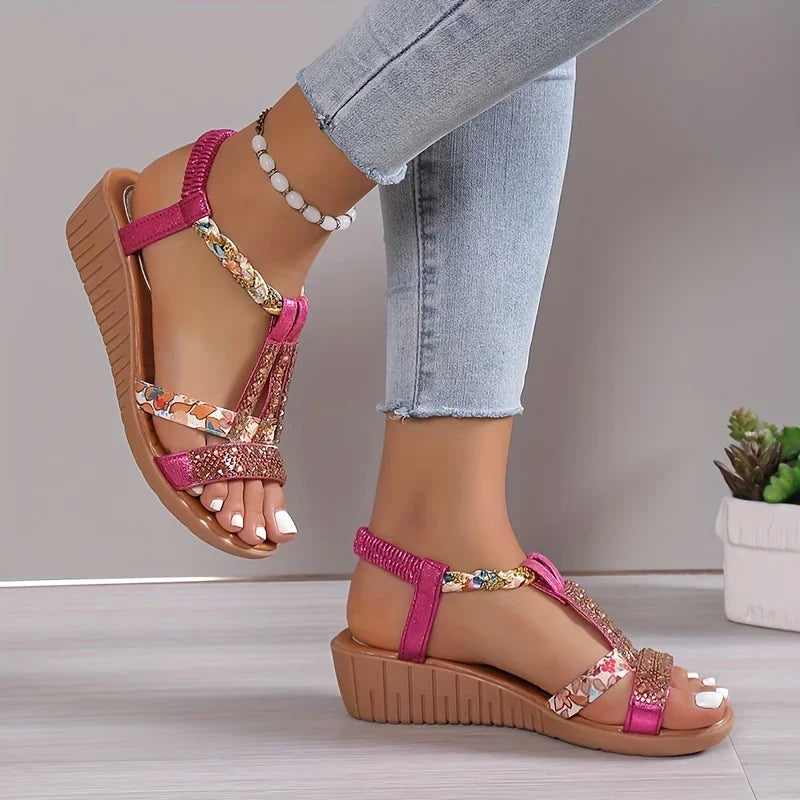 Women's Cushioned Wedge Sandals with Flexible Fit & Non-Slip Sole for Summer | Comfort Footwear for Casual Daily Wear & Walking | Thomler