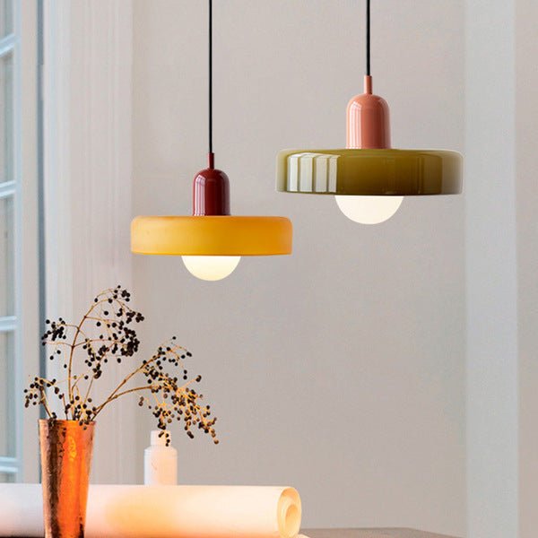 Art Glass Dome Pendant Light Fixture with Adjustable Cord for Kitchen Island Dining Room Bedroom | Modern Round Ceiling Hanging Lamp | Thomler