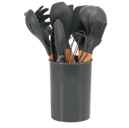 12-Piece Silicone Kitchen Utensil Set with Bamboo Handles and Holder – Heat-Resistant Nonstick Cooking Tools for Home Chefs | Thomler