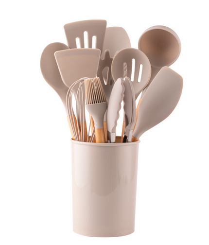 12-Piece Silicone Kitchen Utensil Set with Bamboo Handles and Holder – Heat-Resistant Nonstick Cooking Tools for Home Chefs | Thomler