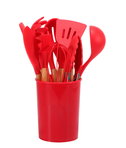 12-Piece Silicone Kitchen Utensil Set with Bamboo Handles and Holder – Heat-Resistant Nonstick Cooking Tools for Home Chefs | Thomler