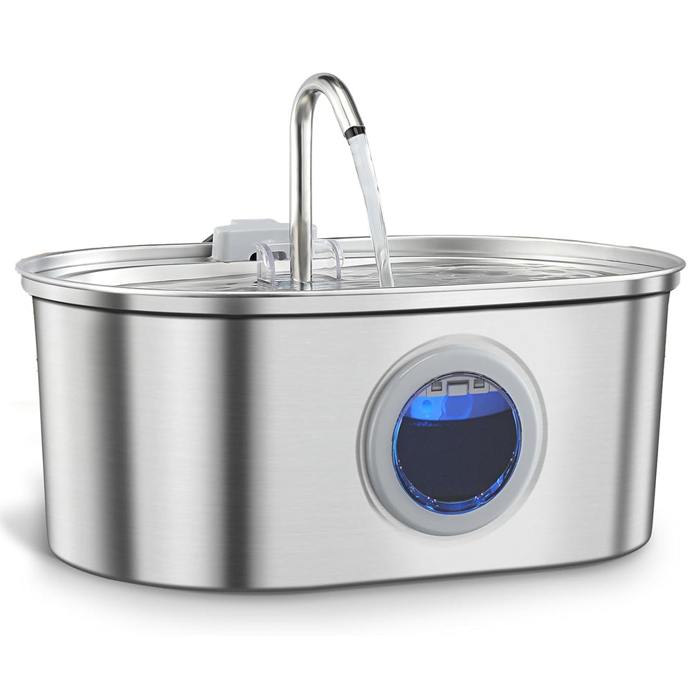 Stainless Steel Pet Water Fountain with Visible Level Window for Cats & Dogs – 0.85 Gallon Circulating Drinking Bowl with Dual Filter | Thomler