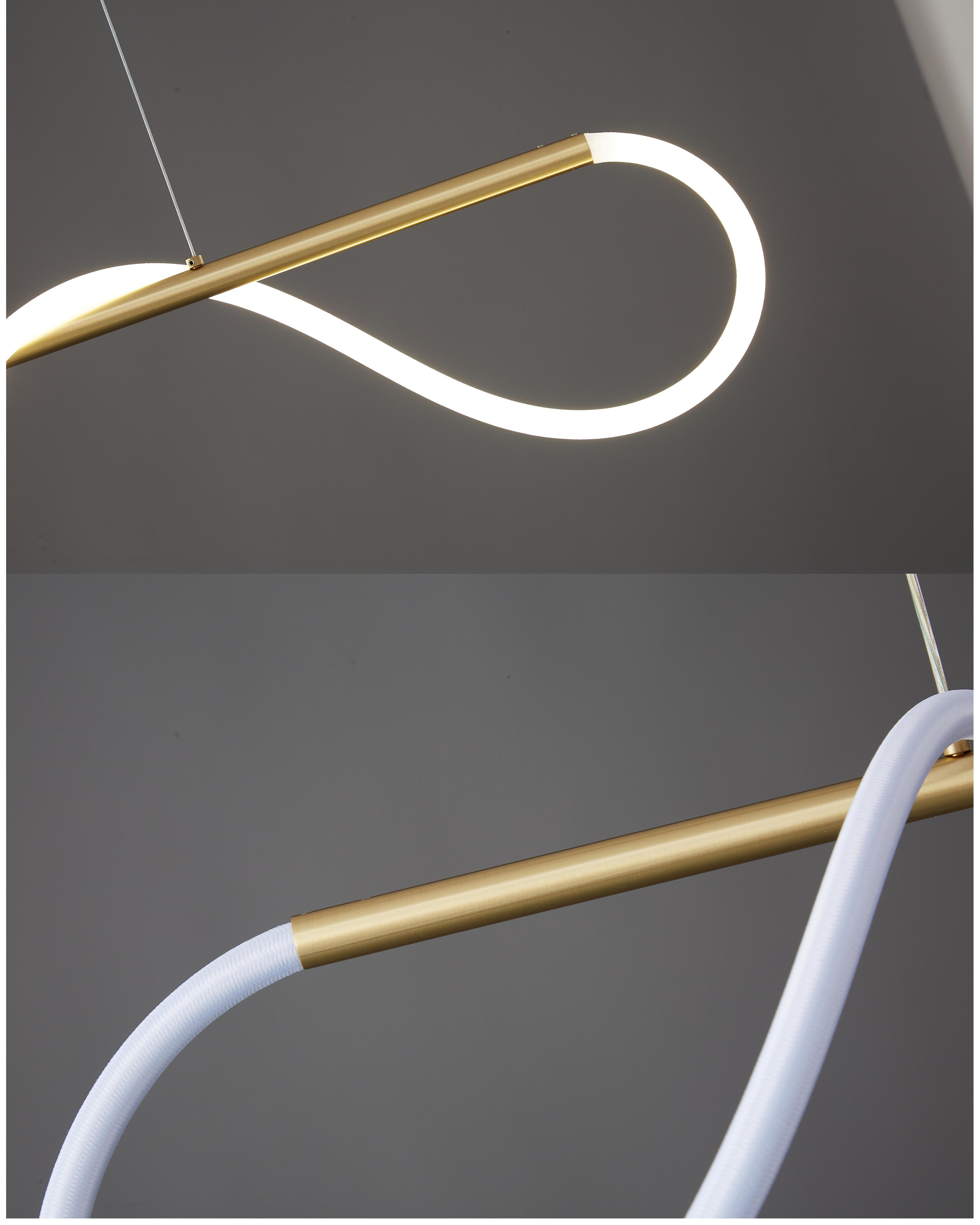Pendant Light Brass Silicone Rope 110.0 cm Black Dining Room Dimmable LED Linear Chandelier Kitchen Island Hanging Ceiling Light | Thomler