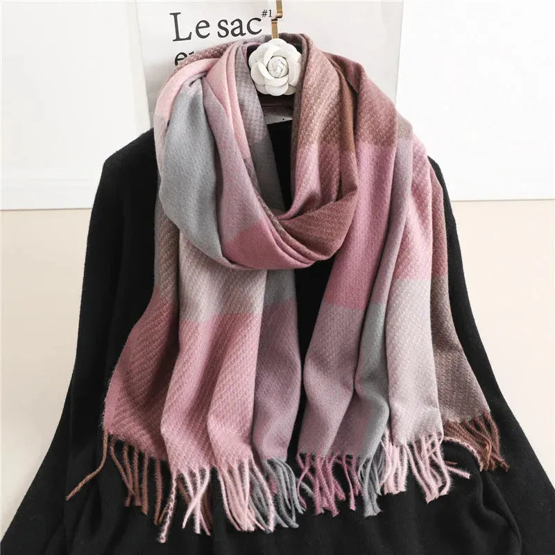Plaid Cashmere Winter Scarf – Oversized Soft Wrap for Women – Cozy Checkered Shawl for Cold Weather | Thomler