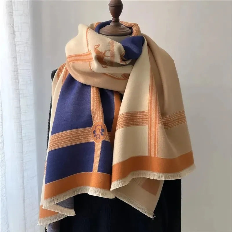 Cashmere Wrap Scarf for Women – Cozy Winter Accessory, Oversized Shawl, Soft Knit Design, Classic Stripe Pattern, Cold Weather Fashion | Thomler