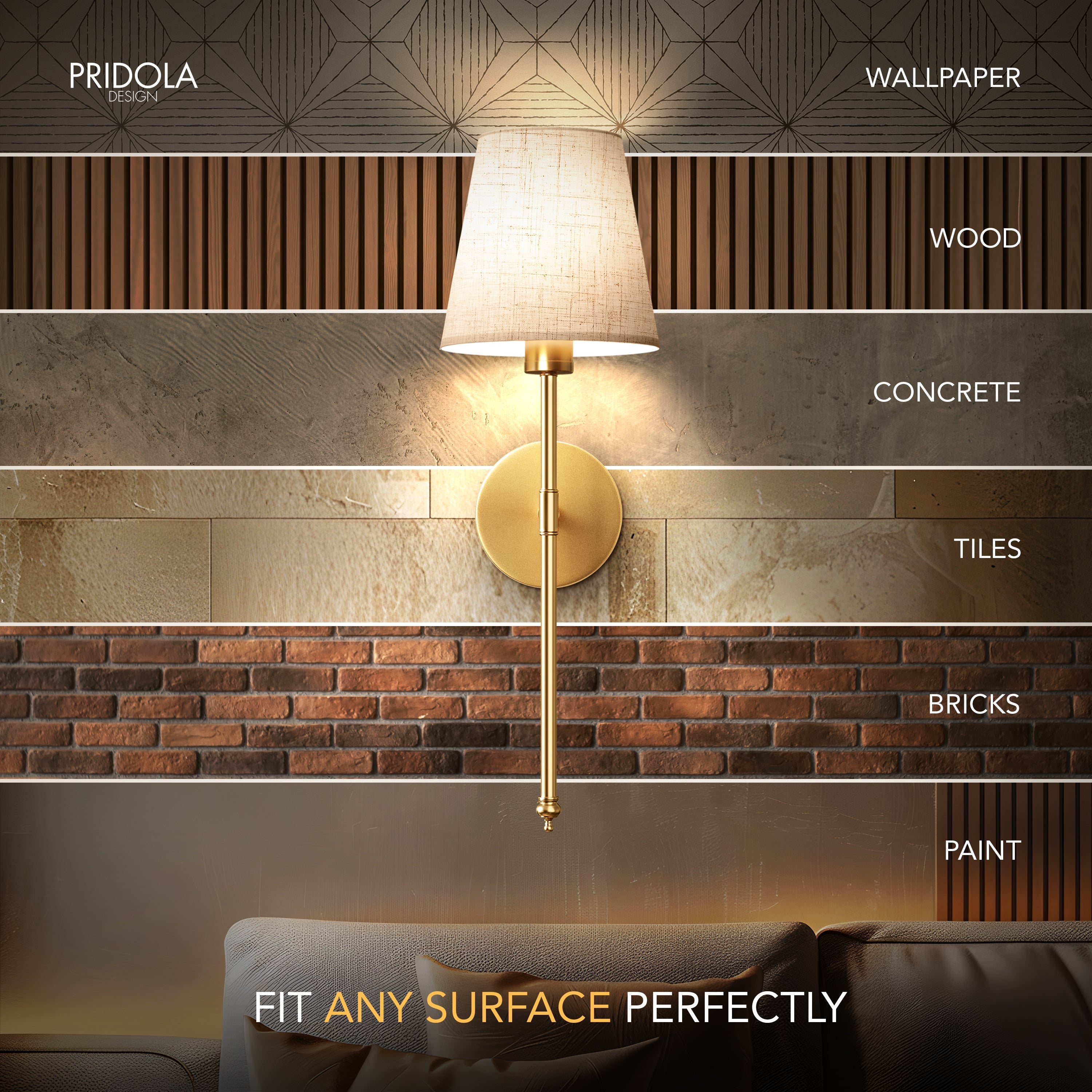 Wall Lamp Gold Linen Shade 51.5 cm Wireless Bedroom Living Room Dimmable RGB Remote Control Sconce Set Of 2 | Thomler
