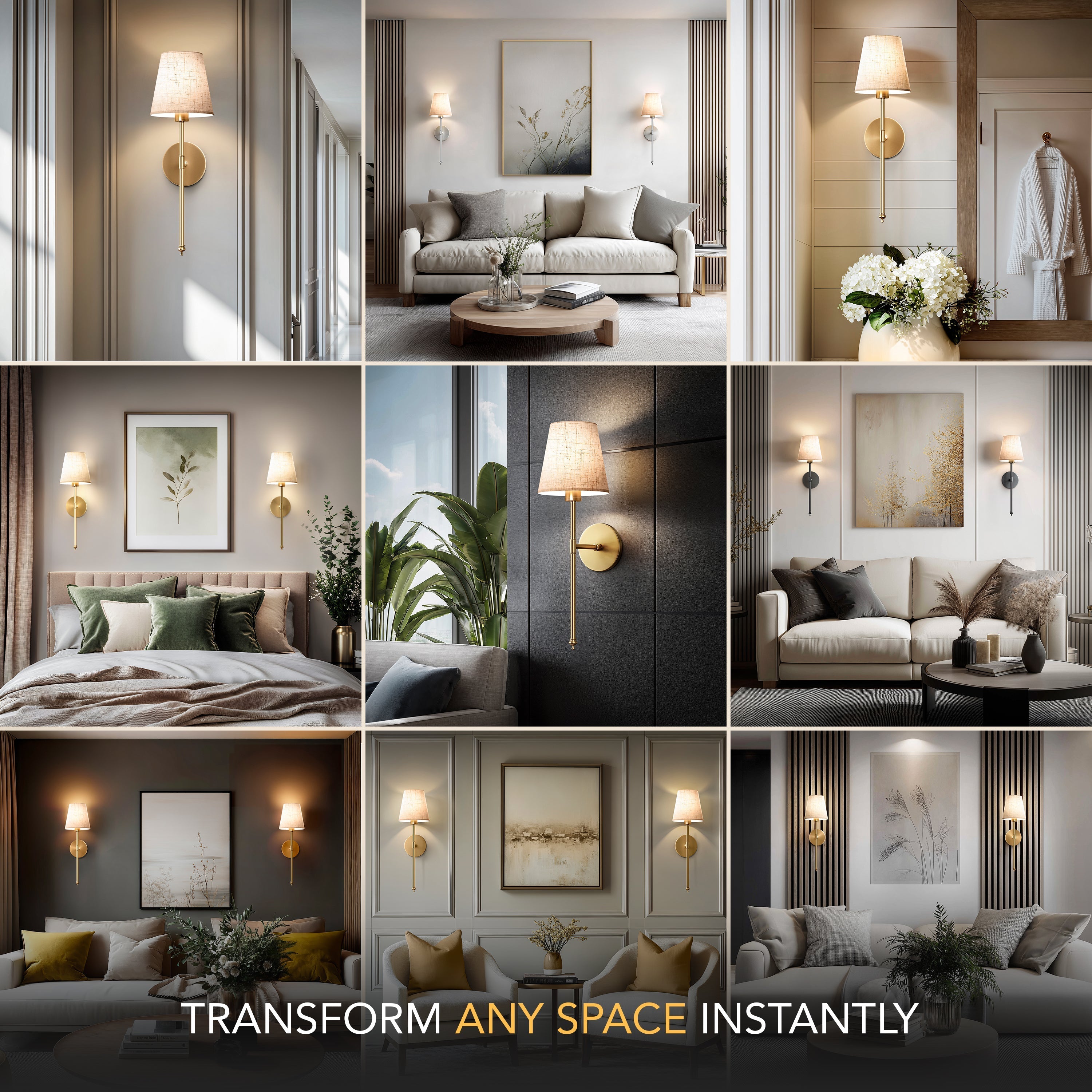 Wall Lamp Gold Linen Shade 51.5 cm Wireless Bedroom Living Room Dimmable RGB Remote Control Sconce Set Of 2 | Thomler