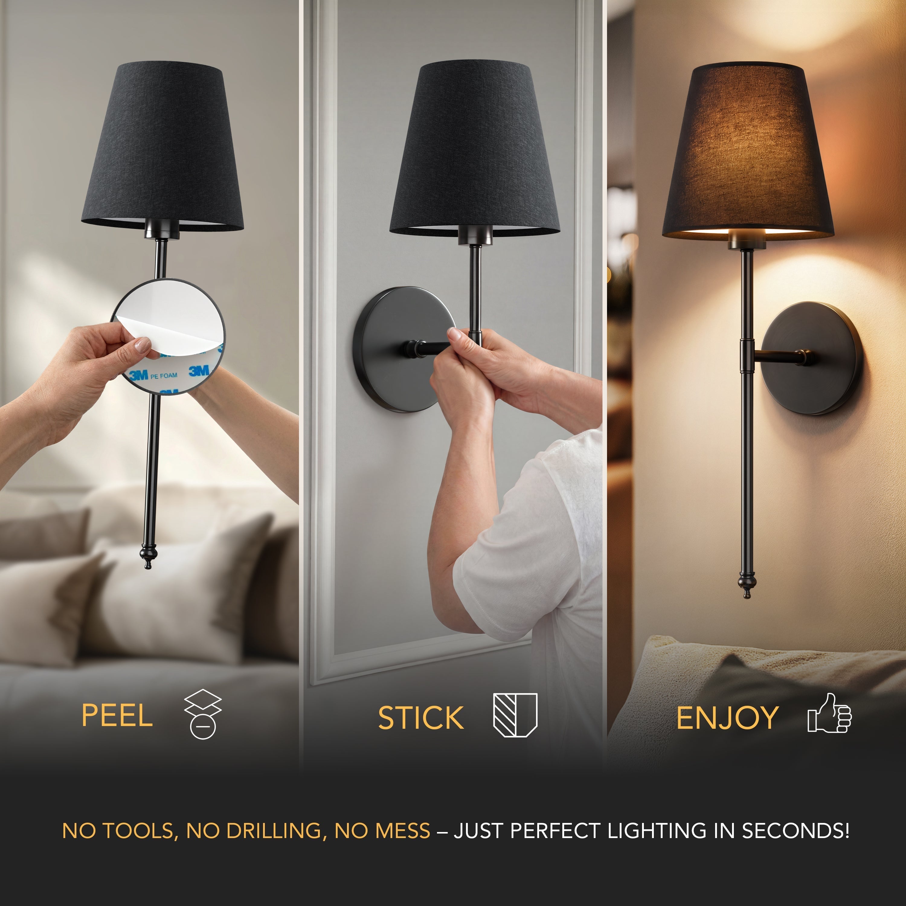 Wall Lamp Metal 51.5 cm Gold Black Bedroom Hallway Wireless Dimmable RGB Reading Light Set Of 2 | Thomler