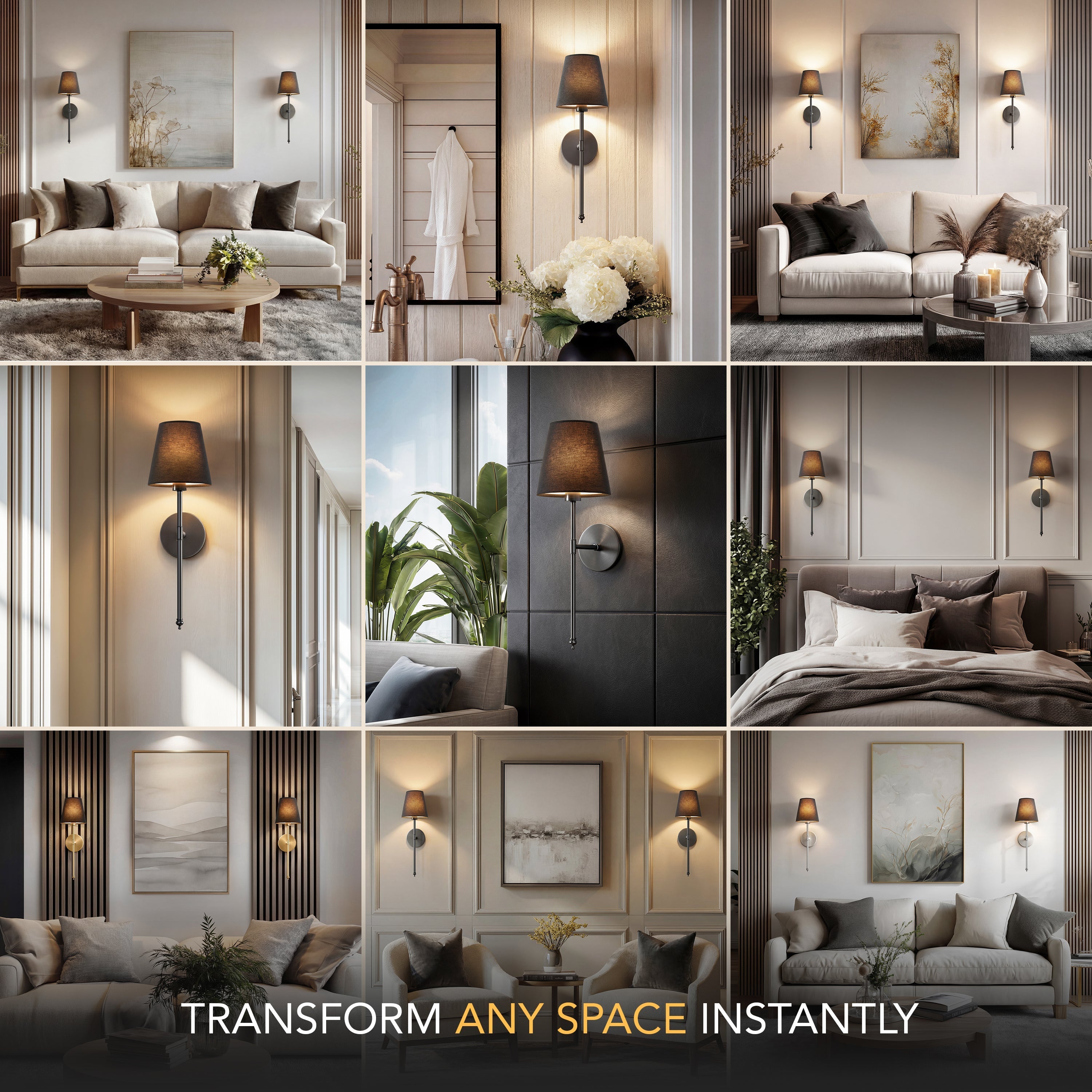 Wall Lamp Metal Fabric Shade 51.5 cm Gold Black Bedroom Wireless Dimmable RGB Reading Light Set Of Two | Thomler