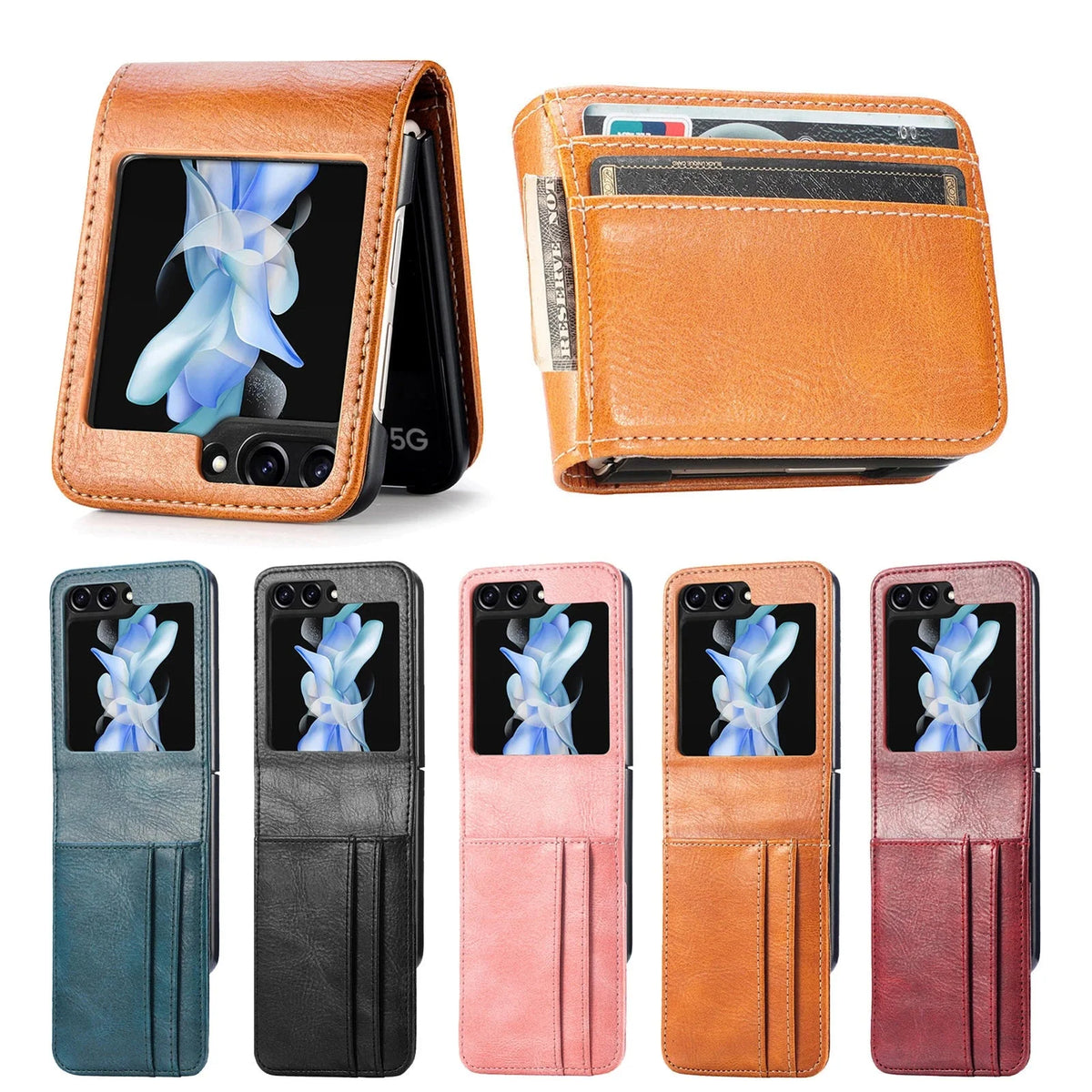 Samsung Galaxy Z Flip Card Holder Case Premium PU Leather Wallet Protection Cover for Flip 3 4 5 6 7 8 with Multiple Card Slots | Thomler