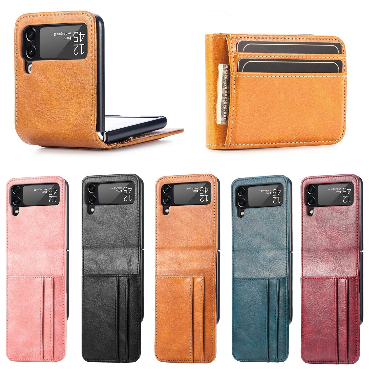 Samsung Galaxy Z Flip Card Holder Case Premium PU Leather Wallet Protection Cover for Flip 3 4 5 6 7 8 with Multiple Card Slots | Thomler