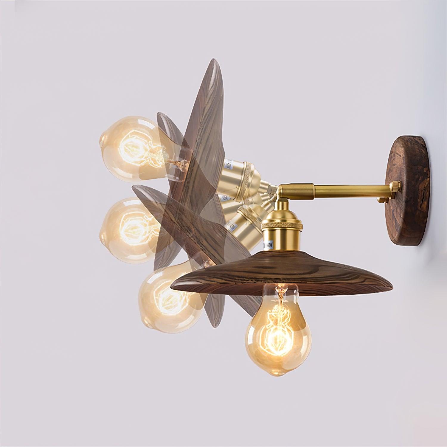 Wall Lamp Walnut Wood 20.0 cm Brass Living Room Bedroom Hallway E27 Round Japandi Scandinavian Indoor Lighting | Thomler