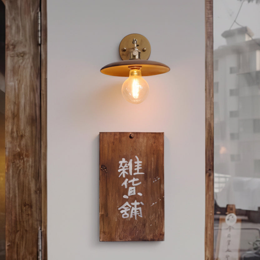 Wall Lamp Walnut Wood 20.0 cm Brass Living Room Bedroom Hallway E27 Round Japandi Scandinavian Indoor Lighting | Thomler