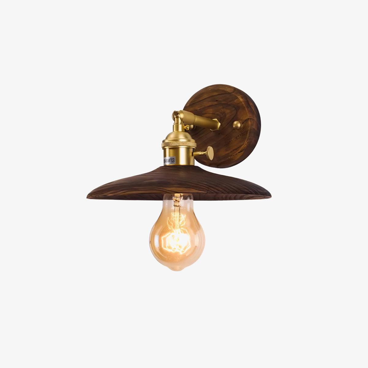 Wall Lamp Walnut Wood 20.0 cm Brass Living Room Bedroom Hallway E27 Round Japandi Scandinavian Indoor Lighting | Thomler