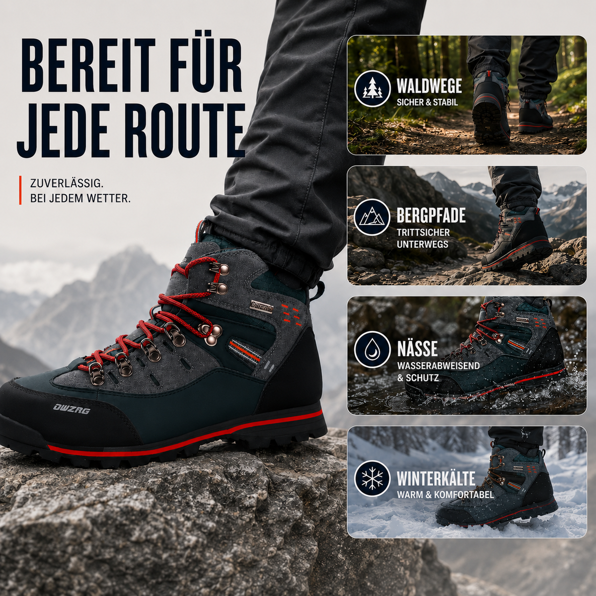 Men's Waterproof Hiking Boots with Non-Slip Rubber Sole – Mid-Ankle Trekking Shoes for Winter Trail Walking, Outdoor Adventures & Mountain | Thomler