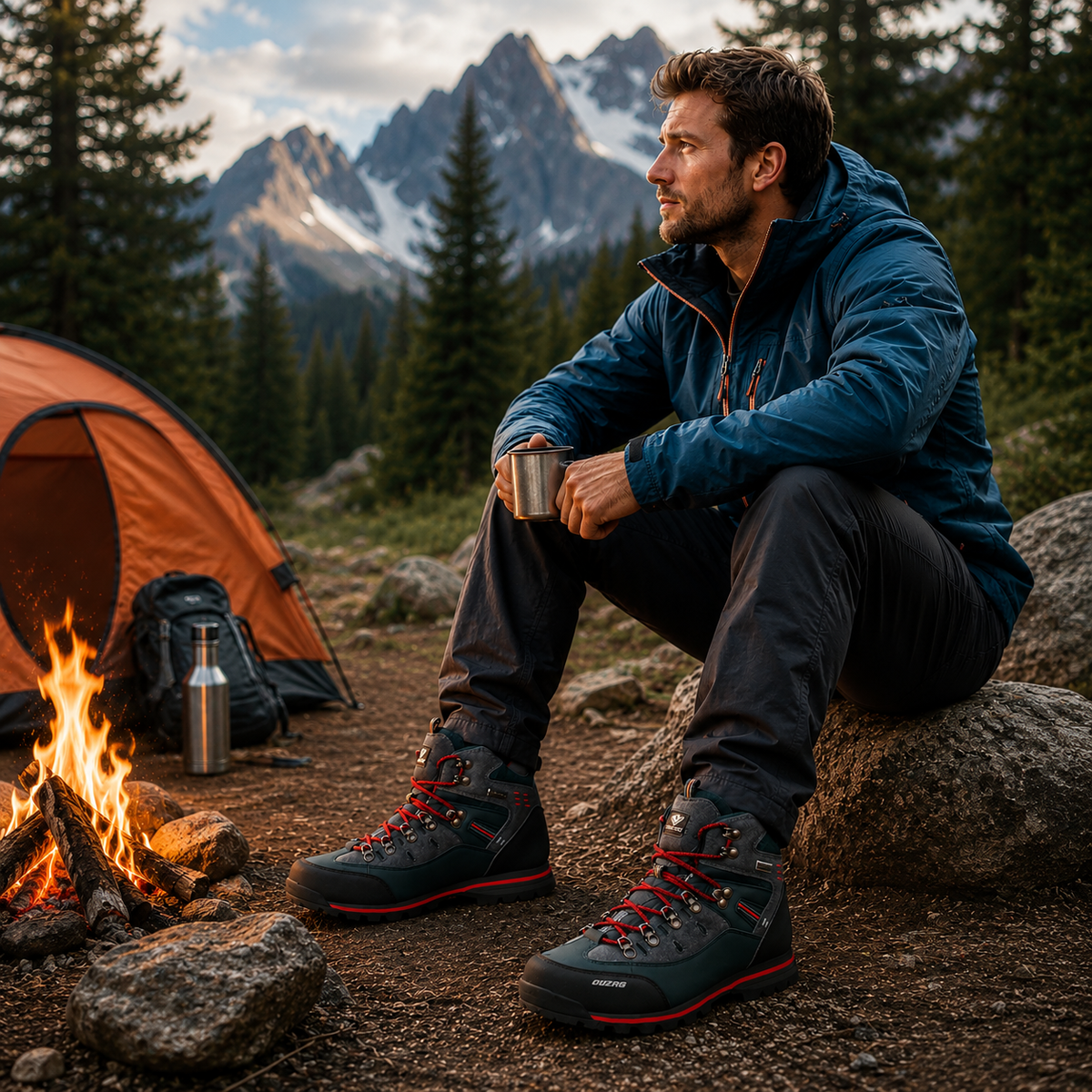 Men's Waterproof Hiking Boots with Non-Slip Rubber Sole – Mid-Ankle Trekking Shoes for Winter Trail Walking, Outdoor Adventures & Mountain | Thomler