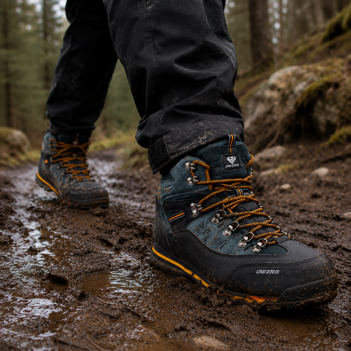 Men's Waterproof Hiking Boots with Non-Slip Rubber Sole – Mid-Ankle Trekking Shoes for Winter Trail Walking, Outdoor Adventures & Mountain | Thomler