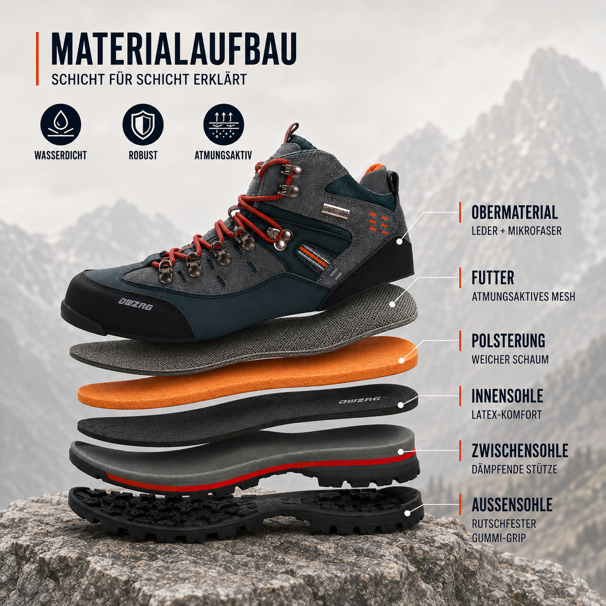 Men's Waterproof Hiking Boots with Non-Slip Rubber Sole – Mid-Ankle Trekking Shoes for Winter Trail Walking, Outdoor Adventures & Mountain | Thomler