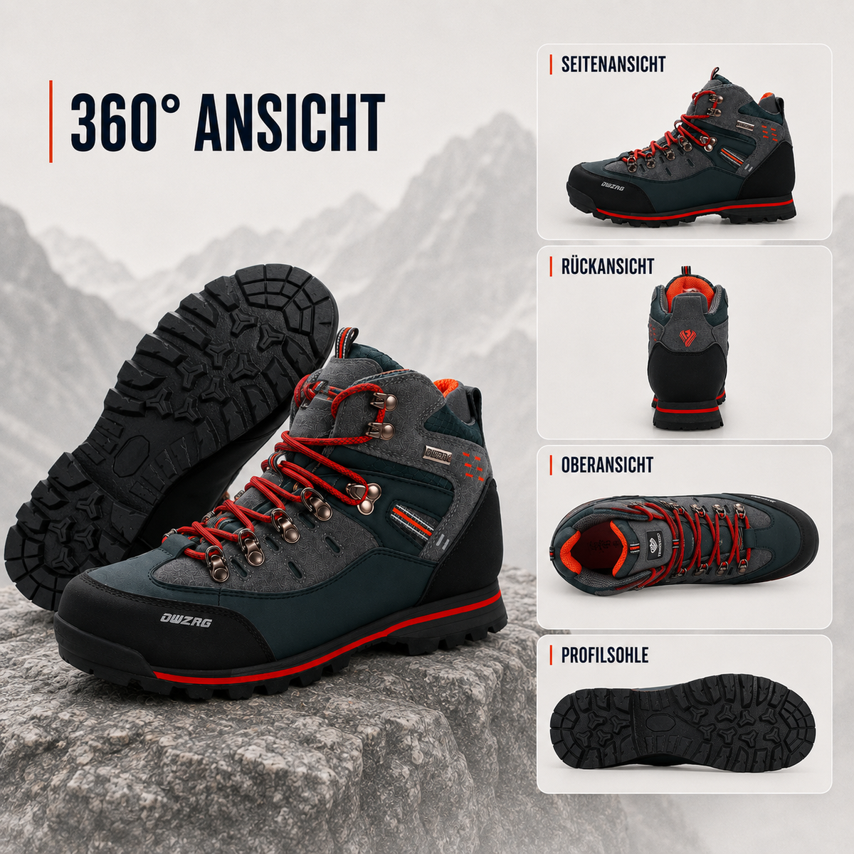 Men's Waterproof Hiking Boots with Non-Slip Rubber Sole – Mid-Ankle Trekking Shoes for Winter Trail Walking, Outdoor Adventures & Mountain | Thomler