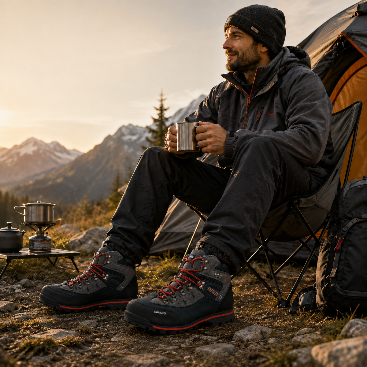 Men's Waterproof Hiking Boots with Non-Slip Rubber Sole – Mid-Ankle Trekking Shoes for Winter Trail Walking, Outdoor Adventures & Mountain | Thomler