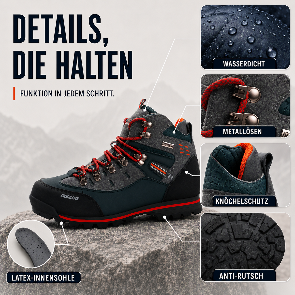 Men's Waterproof Hiking Boots with Non-Slip Rubber Sole – Mid-Ankle Trekking Shoes for Winter Trail Walking, Outdoor Adventures & Mountain | Thomler