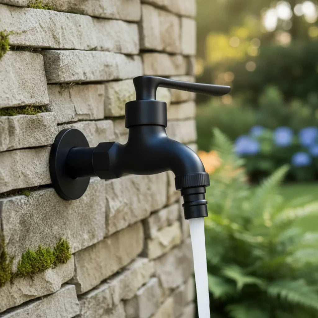 Wall-Mount Brass Faucet – Matte Black Finish for Indoor & Outdoor Use | Thomler