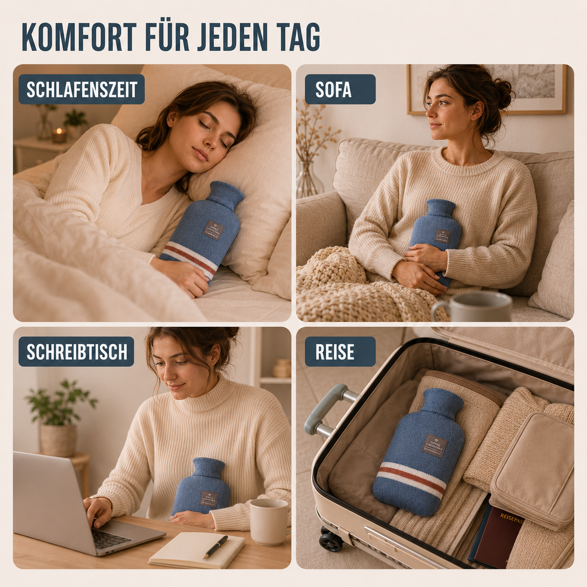 Hot Water Bottle with Knit Cover – 34 fl oz Cozy Heat Therapy for Winter Warmth, Cramps & Muscle Relief | Thomler