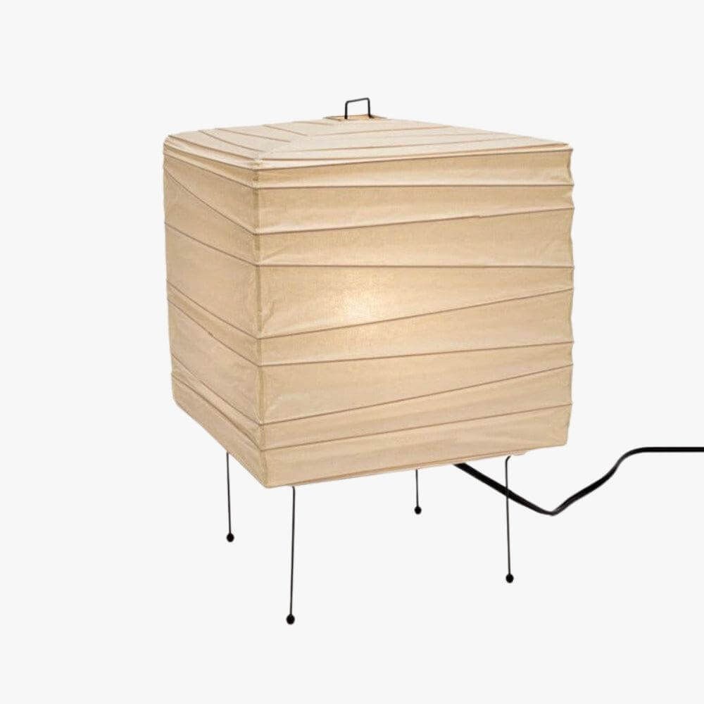 Table Lamp Washi Paper 9 in x 15 in Black Wire Legs Indoor Lighting Modern Cube Design Decorative Accent | Thomler